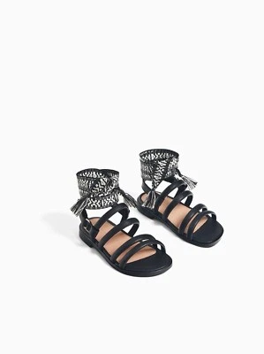 Zara Baby Girl Leather Sandal With Taping Black 6625/003 Sz 6.5 NWT - Image 1 of 4