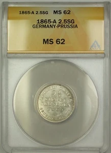 1865-A Germany-Prussia 2.5SG Silver Groschens Coin ANACS MS-62 - Picture 1 of 1