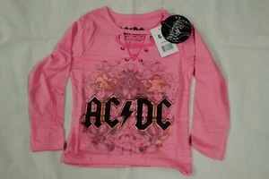 AC/Dc Logo Cordones Cuello Manga Larga Rosa Niña Niños Jóvenes Camiseta Nueva - Imagen 1 de 8