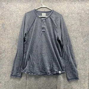 Lucky Brand Shirt Women Large Henley Gray Blue Striped Outdoors Long Sleeve - Picture 1 of 9