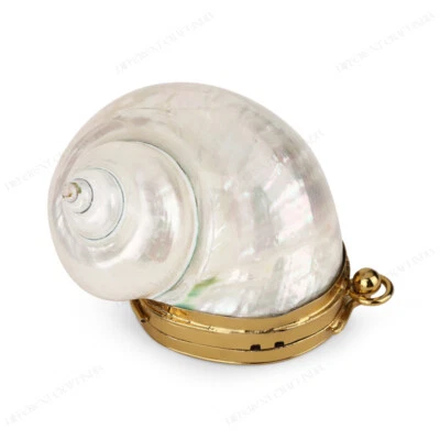 Bolsa de Noiva Real Nautilus Iridescence Coin Seashell, Pérola Branca Minaudiere - Imagem 1 de 4