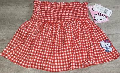Falda corta Sanrio Hello Kitty roja guinga cintura ajustada niñas talla XS NUEVA CON ETIQUETAS Foto 1 de 4