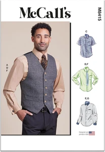 Men'S Lined Vest, Bow Tie, Tie, and Shirts Sewing Pattern Kit, Design  M8415, Si - Picture 1 of 11