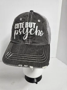 Adult Cute But Psycho Distressed Mesh Back Hook Loop Baseball Cap Pre-owned - Picture 1 of 9