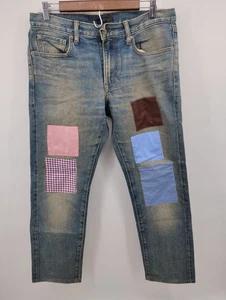 Uniqlo Selvedge Kaihara Jeans Slim Fit Straight Leg Low Rise Patched Denim 34x26 - Picture 1 of 13
