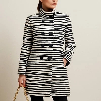 NUEVO Ann Taylor XL Petite $250 Chaquetón Negro Estampado Cebra Cuello Simulado Lujo Foto 1 de 4