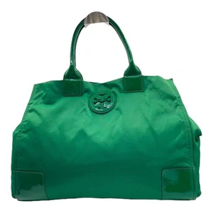Tory Burch Nylon Enamel Green Tote Bag Used Authentic Bag Japan - Picture 1 of 10