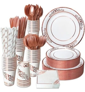 240 Piece Rose Gold Dinnerware Set for 30 Guests,Floral Style Fancy... - Picture 1 of 9