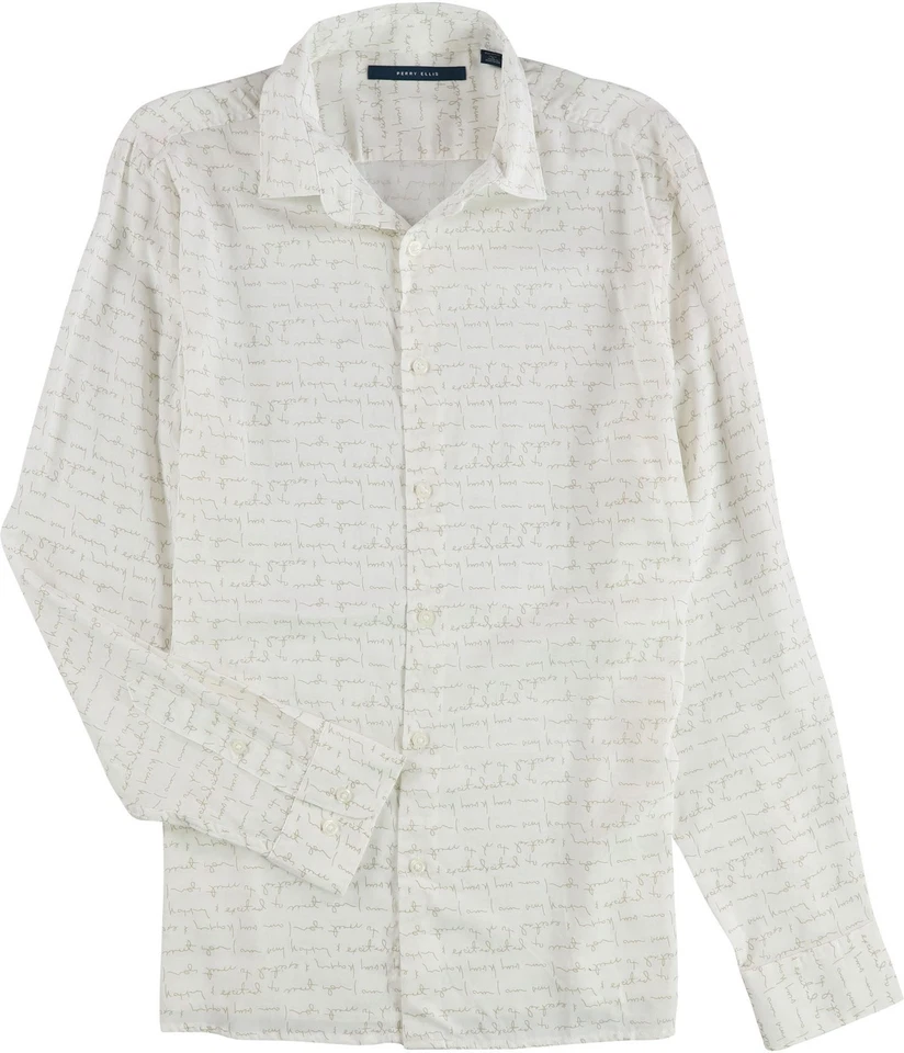 Perry Ellis Mens Writing Print Button Up Shirt - Image 1 of 1