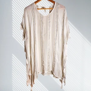 surf gypsy bohemian metallic lurex tassel tunic top s cream gold beach cover up - Picture 1 of 8