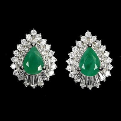 Pendientes de plata de ley 925 pera esmeralda 7x5 mm joyas de piedras preciosas naturales Foto 1 de 4