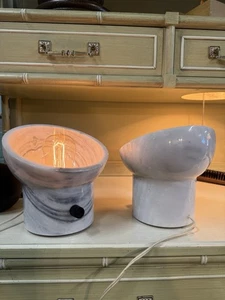 Pair Of TASO Mid Century Carrara Marble Tv Lamps/Desk Lamps AMAZING - Picture 1 of 20