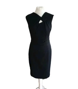 Karen Millen Womens Black Structured Italian Rib Knot Draped Pencil Dress. UK 12 - Picture 1 of 14