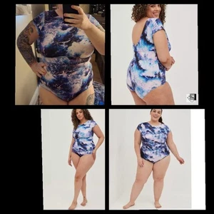 2 ( 2X ) Torrid Ocean Waves Cap Sleeve One Piece Swimsuit Blue Purple Tie Dye - Picture 1 of 18