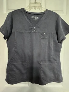 Grey's Anatomy Scrub Top size L-Pewter/Grey Mid-Button Front-Chest 22.5"/L 26.5" - Picture 1 of 4