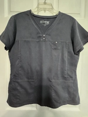 Grey's Anatomy Scrub Top size L-Pewter/Grey Mid-Button Front-Chest 22.5"/L 26.5" - Image 1 of 4