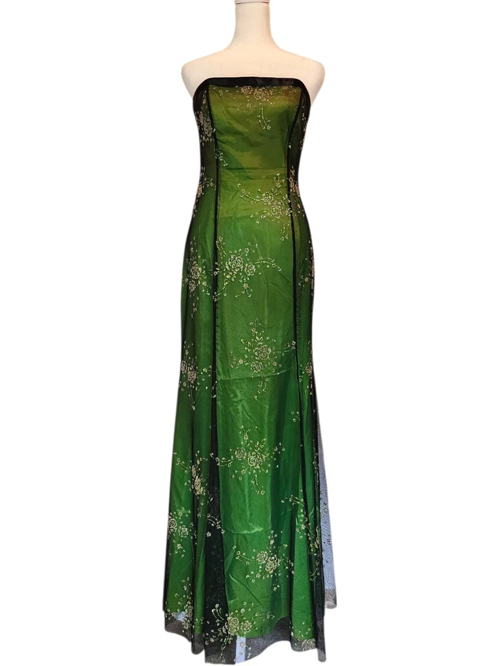 US VTG 90's Zum Zum Whimsygoth Green Black Mesh Sparkle Gown Size 2 Fairy Kei - Image 1 of 4