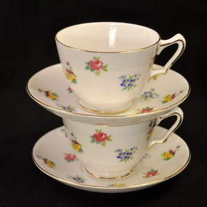 Crown Staffordshire Set of 2 Cups & Saucers Floral Bouquet w/Gold 1930-1974 - Picture 1 of 12