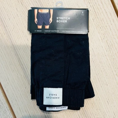 Boxer American Eagle stretch masculino 4" costura interna preto elástico leve pequeno - Imagem 1 de 4