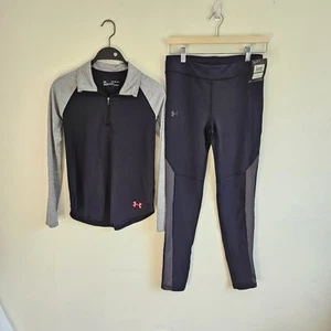 EUC Under Armour HeatGear 1/4 Zip Top & NWT Black Leggings Youth L - Picture 1 of 7