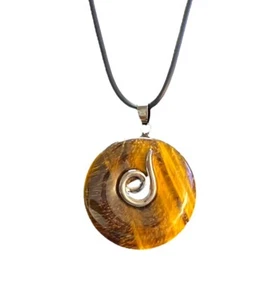 Leo Zodiac Sign Gunmetal W/Natural Tiger’s Eye Pendant W Cord Astrology NEW - Picture 1 of 5