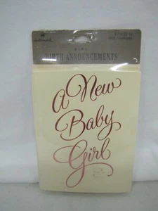 New! 8 Vintage Hallmark Baby Girl Announcements Retro New In Package - Picture 1 of 3