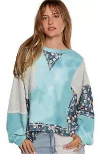 POL Floral Patchwork Round Neck Knit Top - Picture 1 of 6