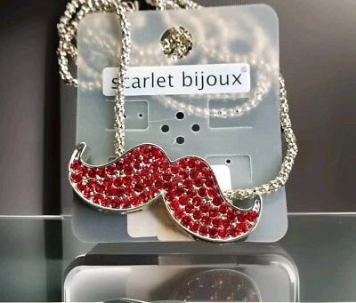 KETTE Pulli Kette lang Modekette Moustache Schnurrbart Strass Rot  Modeschmuck  - Bild 1 von 3