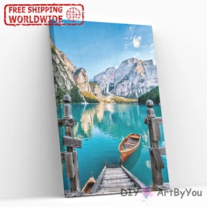 Paint By Numbers Kit Boat Lake Abstract Art Painting Framed Kids Canvas Acrylic - Picture 1 of 19