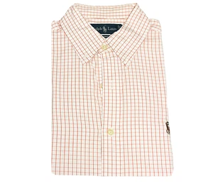 Ralph Lauren Polo Poplin; Orange and White Window Pane - 15 Classic Fit, 32/33 - Picture 1 of 1