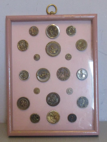 Button Collectors 19C Antique CHERUBS CUPID ANGEL PUTTI 20P framed display card Cover