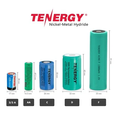 Tenergy 2/3A AA C D F NiMH 1.2V Battery Sizes Cells With or Without Tabs LOT - Image 1 of 4