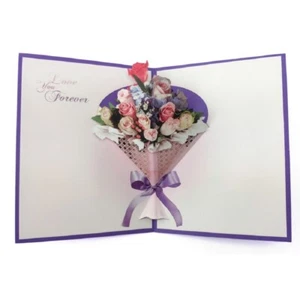 Carol Wilson Fine Arts E1 5x7" Pop Up Laser Cut Greeting Card - Floral Bouquet - Picture 1 of 3