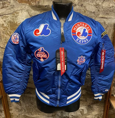 MONTREAL EXPOS ALPHA INDUSTRIES NEW ERA MA-1 BOMBER JACKET REVERSIBLE NEW W TAGS Cover