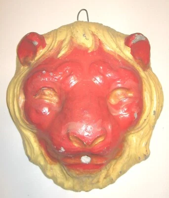 ANTIQUE CEMENT LION HEAD ORANGE YELLOW WALL HANGING FOR FOUNTAIN 12" x 11" - Image 1 of 3