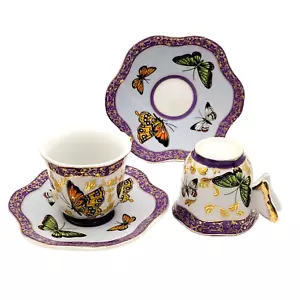 Baum Formalities Butterfly Handle Demitasse Tea Cup and Saucer Set Gold Trim - Picture 1 of 24