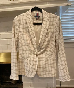 NWT - Tommy Hilfiger Women's Size 4 White Plaid One Button Blazer - Picture 1 of 2