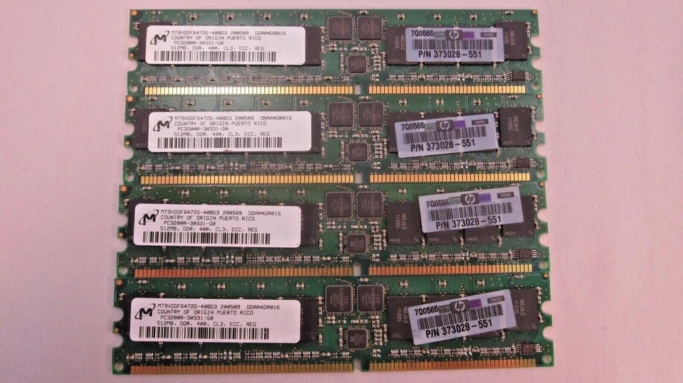Módulo de memoria HP 2GB (4x512MB) PC-3200 DDR ECC Reg CL3 184 pines 373028-551 4 PCS Foto 1 de 2
