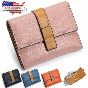 Cartera corta de cuero genuino para mujer con tarjetero triple monedero bolso de mano - Imagen 1 de 39