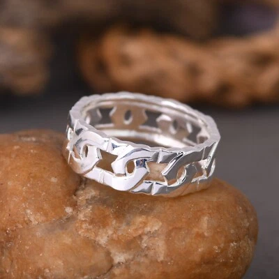 925 Sterling Silver Cuban Chain Band Ring Stackable Ring For Women's Jewelry - Image 1 of 4