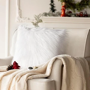 Phantoscope Faux Fur Solid Decorative Pillow Cover Fluffy Throw Pillow Mongolian - Picture 1 of 12
