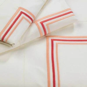 PRATESI 1 KING SHAM 3 LINE EMBROIDERY IVORY PINK RED CORAL ANGEL SKIN ITALY NEW - Picture 1 of 1