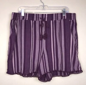 Lane Bryant Women’s Striped Purple Cream Drawstring Tassel Waist Shorts 18 / 20 - Picture 1 of 6