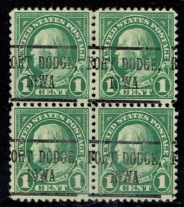 1922 1c Franklin Precancel from FORT DODGE IA (552-219) Blk of 4. Uncommon! - Picture 1 of 1