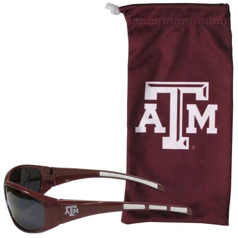 TEXAS A&M AGGIES SUNGLASS AND BAG SET MICROFIBER DRAWSTRING BAG NEW Cover