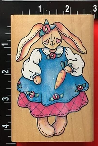 LADY BUNNY RABBIT STITCHED DOLL Rubber Stampede Wood Mounted Rubber Stamp - Picture 1 of 4