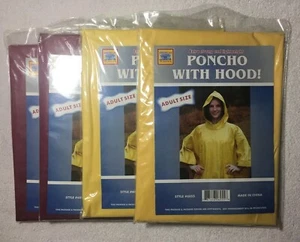 4 pack - NIP Yellow Rain Ponchos with Hoods American Plastics Style # 6055 - Picture 1 of 4
