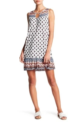 Fever Printed Keyhole Dress, Ruffle hem, sleeveless, CORAL, XL, $88, NWT — 第 1/2 张图片