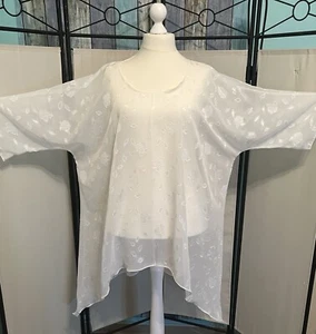 LAGENLOOK Zipfeltunika weiß gemustert , ausgefallener Schnitt Gr 54 56 58 60 - Bild 1 von 6