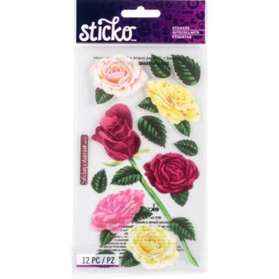 Scrapbooking Crafts Stickers Sticko Vellum Flowers Roses Red Yellow Pink Stem